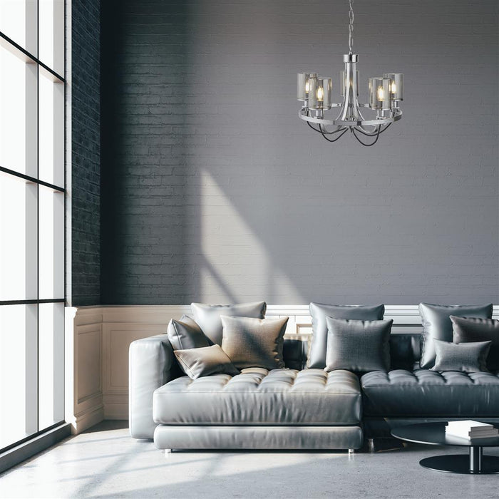 Searchlight  9045-5CC Catalina 5Lt Pendant - Chrome Metal & Smoked Glass