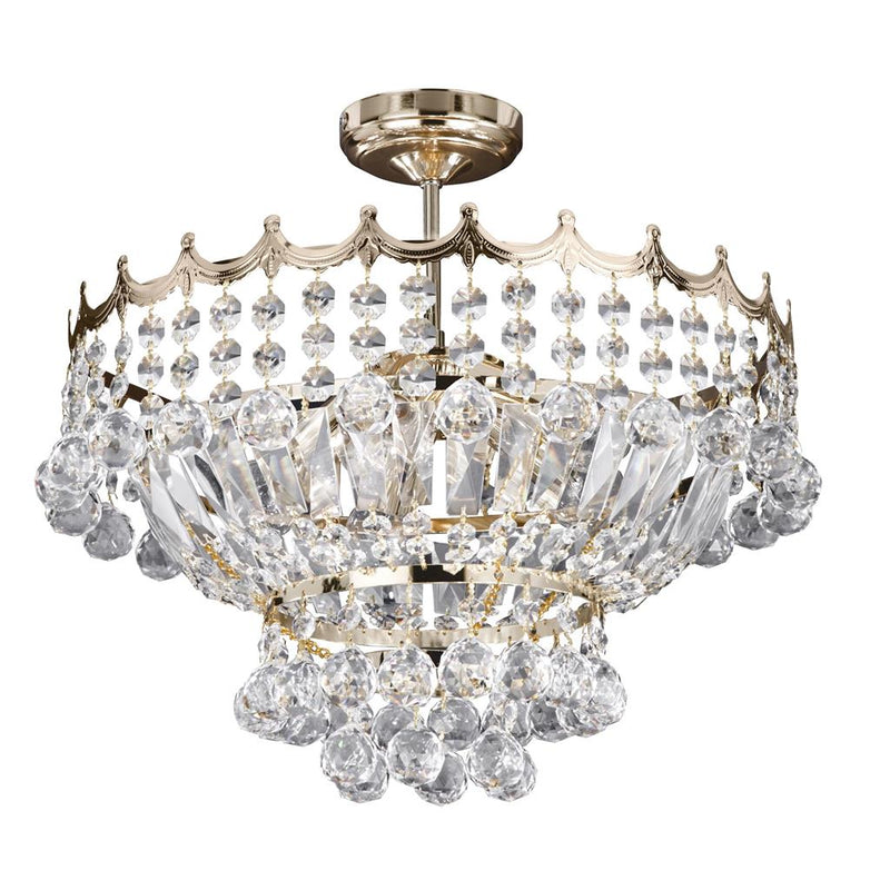 Searchlight  9113-39GO Versailles 5Lt Semi-Flush Chandelier - Gold Metal & Crystal