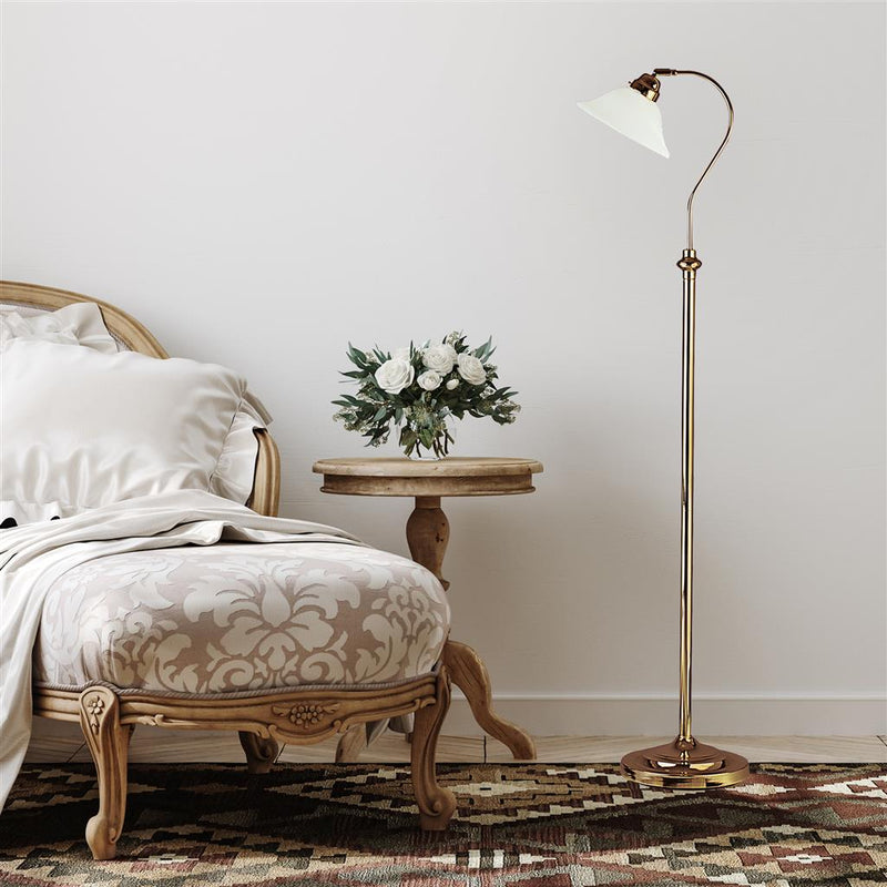 Searchlight  9122AB Adjustable  Floor Lamp - Antique Brass Metal & Scavo Glass