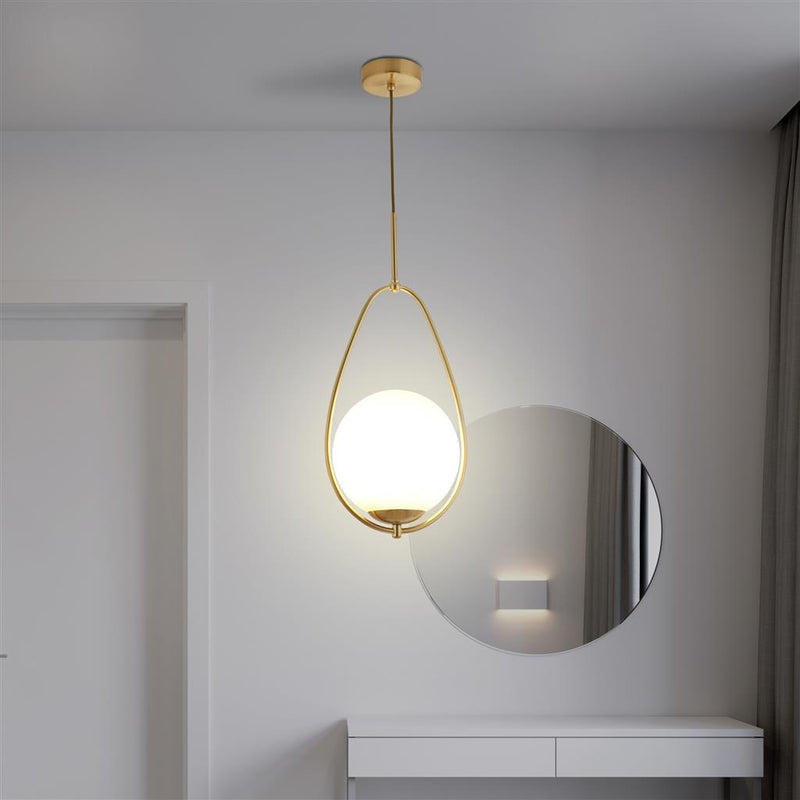 Searchlight  9171-1GO Avalon  Pendant  - Gold Metal & Opal Glass