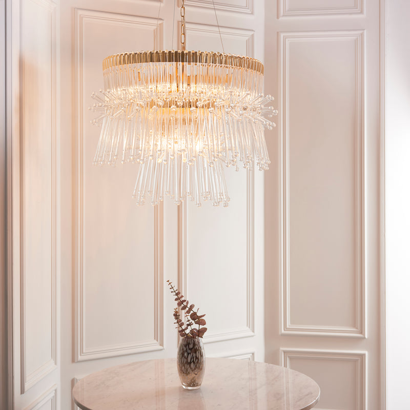 Endon 91941 Madeleine 9lt Pendant - Gold/Clear