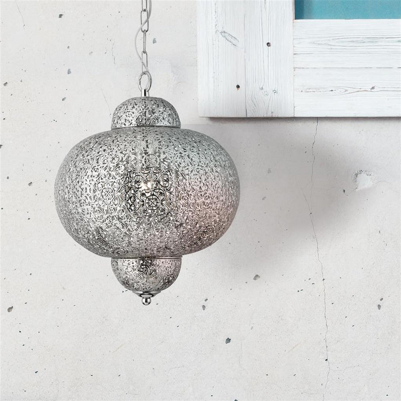 Searchlight  9221-1SS Fretwork Pendant  - Laser Cut Nickel Metal