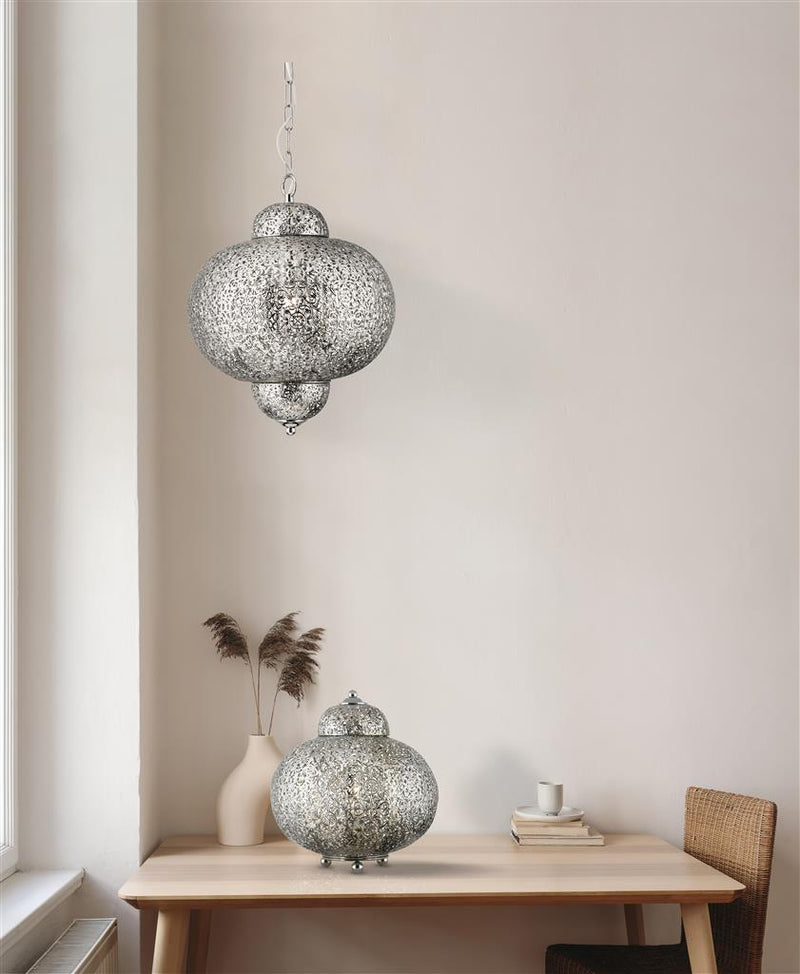 Searchlight  9221-1SS Fretwork Pendant  - Laser Cut Nickel Metal