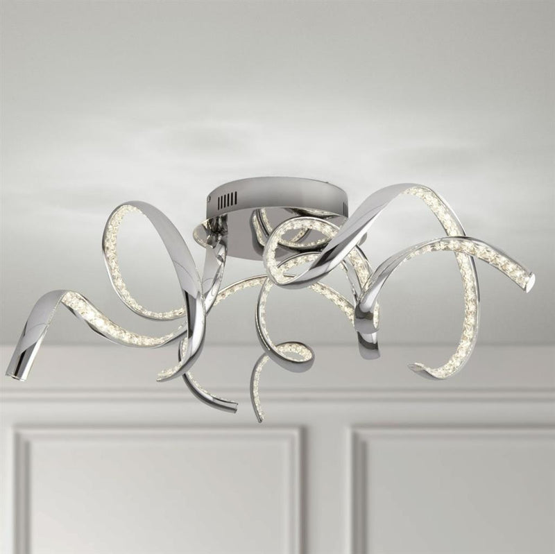 Searchlight  9233-3CC Twirls LED Flush- Chrome & Clear Crystal