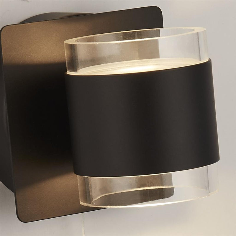 Searchlight  93290-2BK Tumbler 2Lt Wall Light  - Black Metal & Clear Acrylic