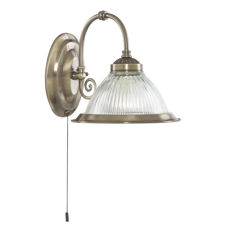 Searchlight  9341-1 American Diner Wall Light - Antique Brass & Ribbed Glass