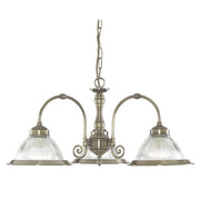 Searchlight  9343-3 American Diner 3Lt Pendant - Antique Brass & Ribbed Glass - Bonus Superstore