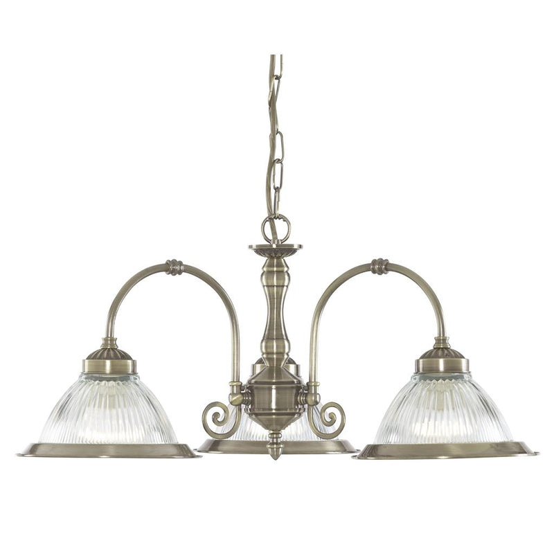 Searchlight  9343-3 American Diner 3Lt Pendant - Antique Brass & Ribbed Glass - Bonus Superstore