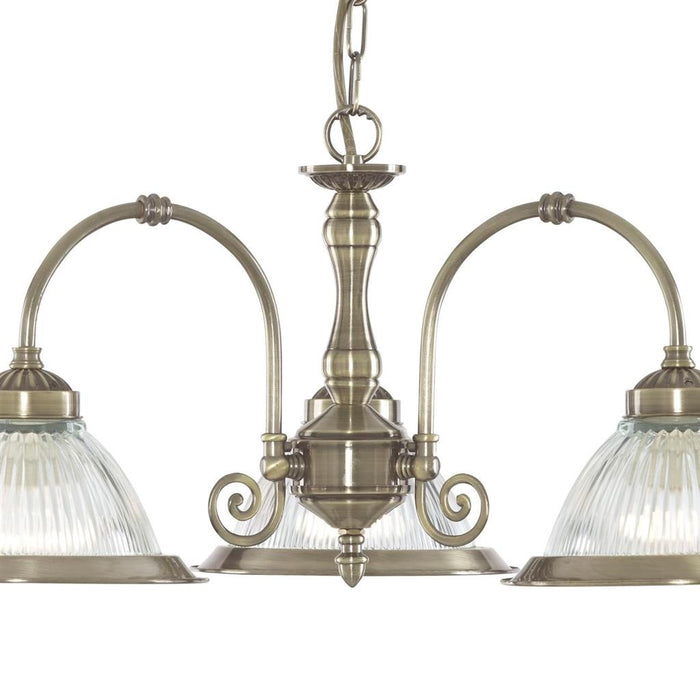 Searchlight  9343-3 American Diner 3Lt Pendant - Antique Brass & Ribbed Glass