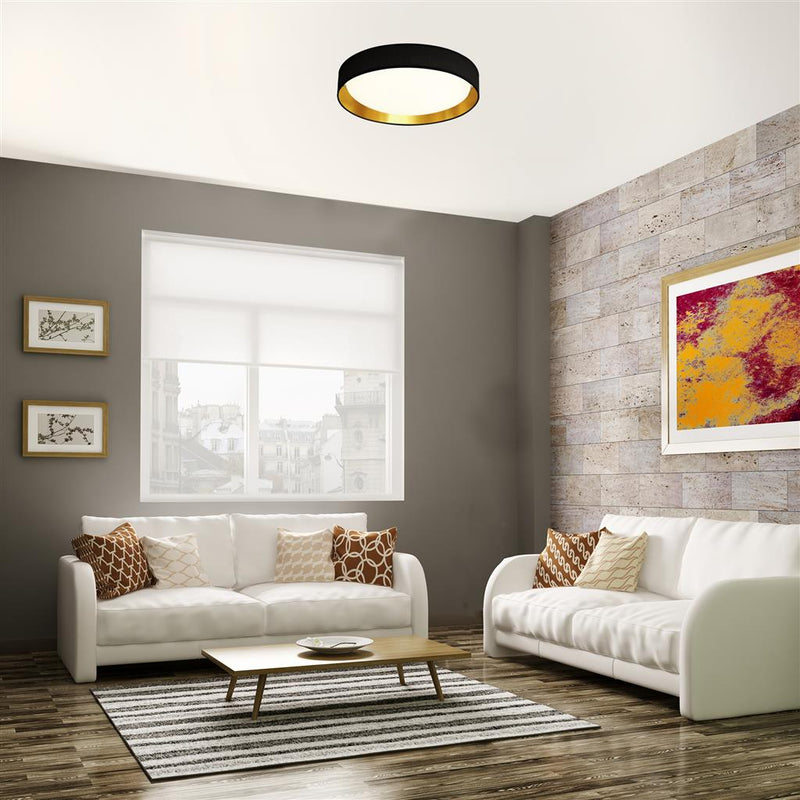 Searchlight  9371-37BGO Gianna Flush - Black Fabric, Gold Inner & Acrylic Diffuser