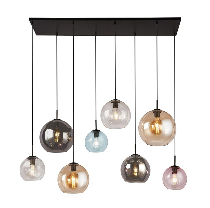 Searchlight  94002-8BK Mardi Gras II 8Lt Pendant- Matt Black Metal & Coloured Glass