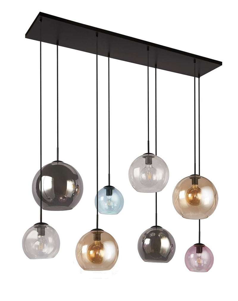 Searchlight  94002-8BK Mardi Gras II 8Lt Pendant- Matt Black Metal & Coloured Glass
