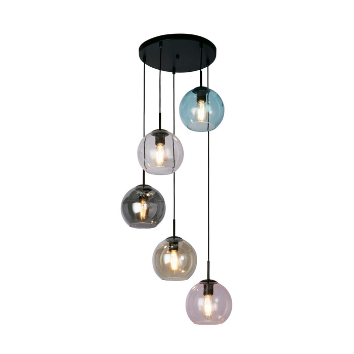 Searchlight  94005-5BK Mardi Gras II 5Lt Pendant - Black Metal & Coloured Glass