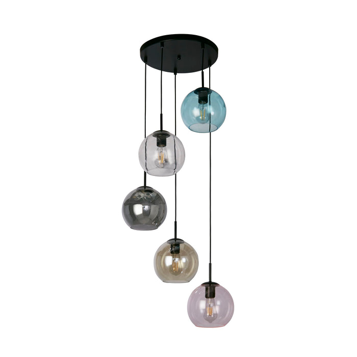Searchlight  94005-5BK Mardi Gras II 5Lt Pendant - Black Metal & Coloured Glass