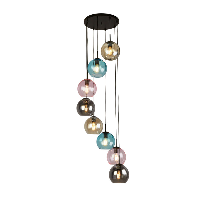 Searchlight  94008-8BK Mardi Gras II 8Lt Pendant -  Black Metal & Coloured Glass