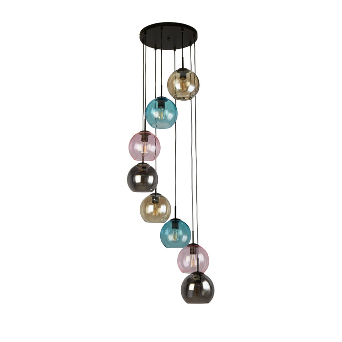 Searchlight  94008-8BK Mardi Gras II 8Lt Pendant -  Black Metal & Coloured Glass