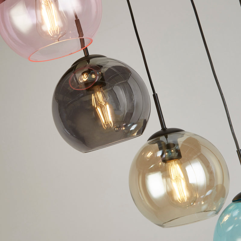 Searchlight  94008-8BK Mardi Gras II 8Lt Pendant -  Black Metal & Coloured Glass