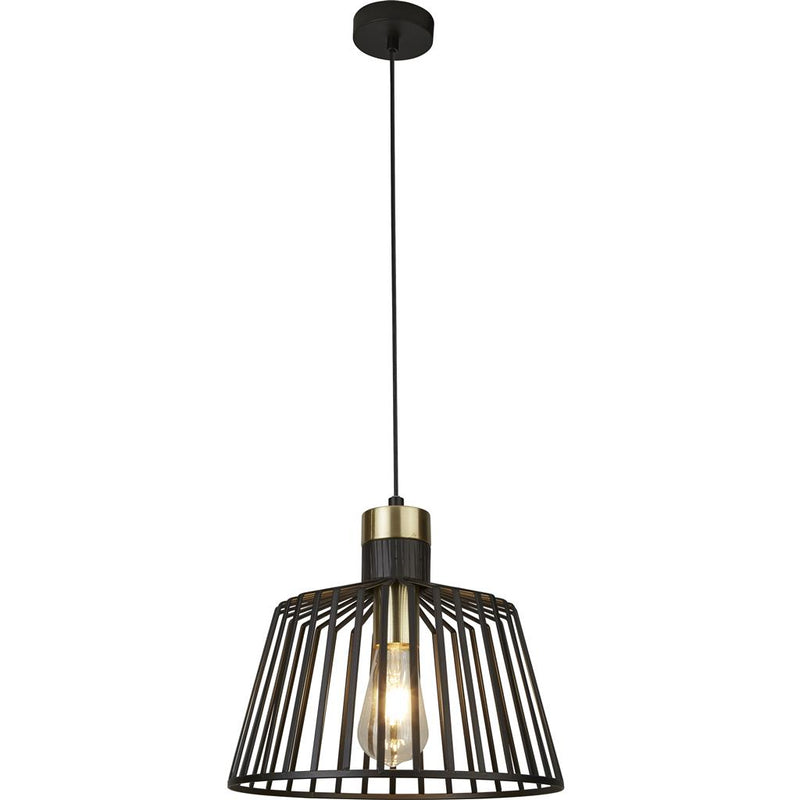 Searchlight  9411BK Bird Cage  Pendant  - Black & Satin Brass Metal