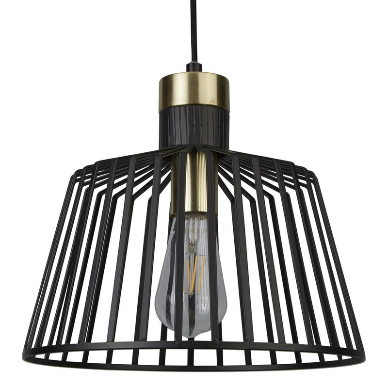 Searchlight  9411BK Bird Cage  Pendant  - Black & Satin Brass Metal