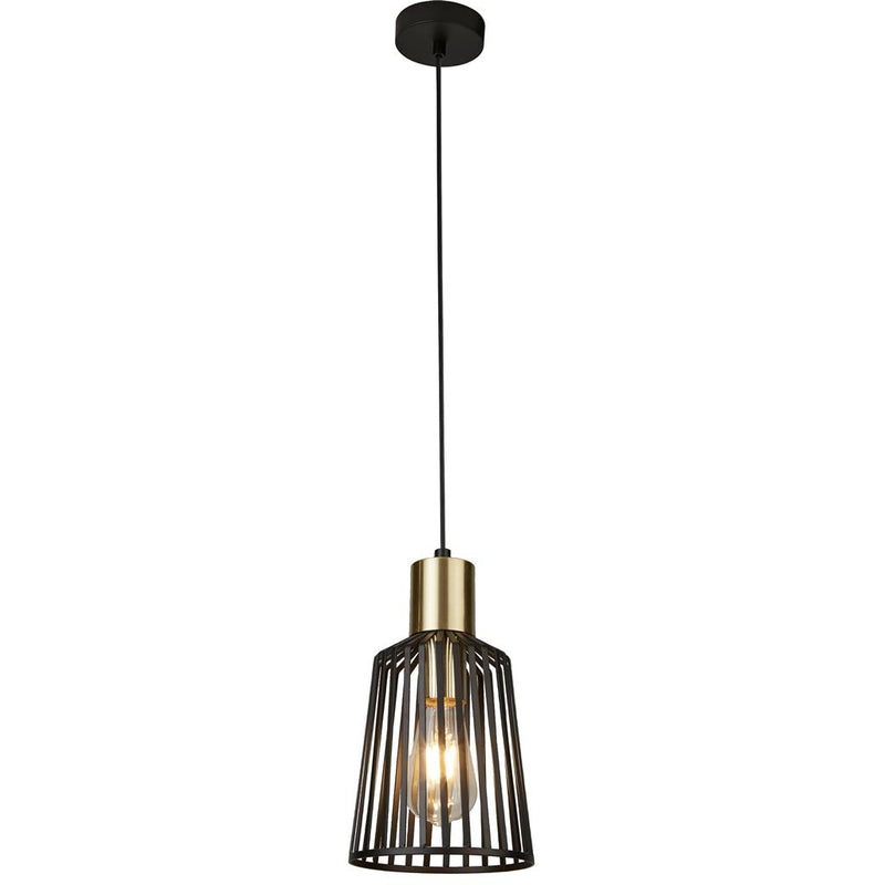 Searchlight  9412BK Bird Cage  Pendant  - Black & Satin Brass Metal