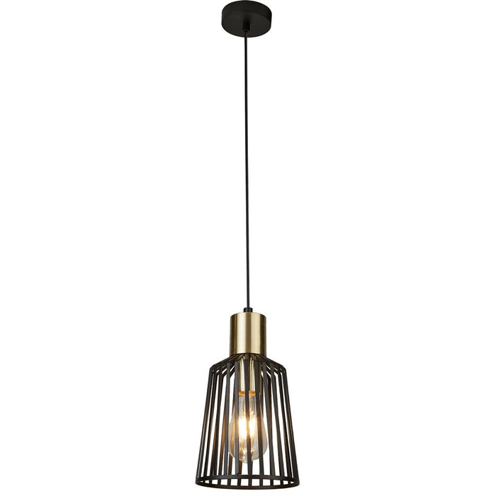 Searchlight  9412BK Bird Cage  Pendant  - Black & Satin Brass Metal