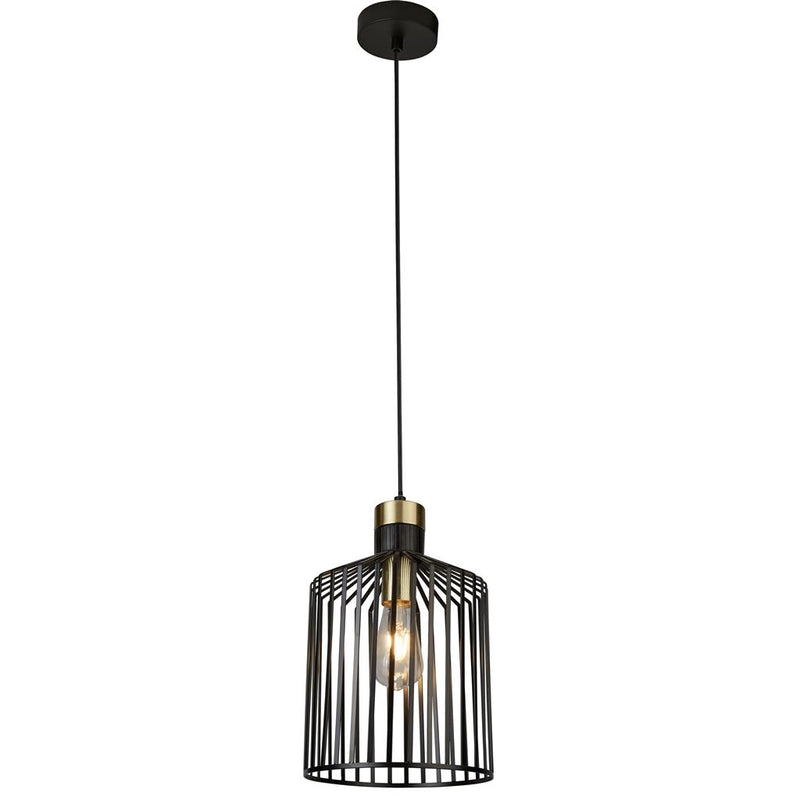 Searchlight  9413BK Bird Cage  Pendant  - Black & Satin Brass Metal