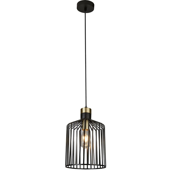 Searchlight  9413BK Bird Cage  Pendant  - Black & Satin Brass Metal