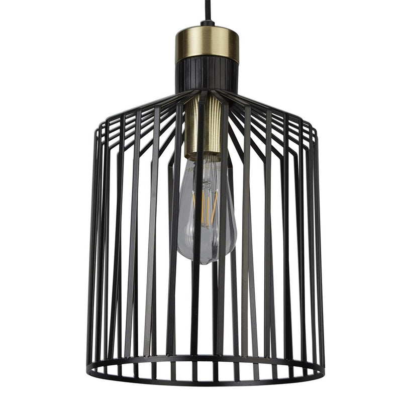 Searchlight  9413BK Bird Cage  Pendant  - Black & Satin Brass Metal