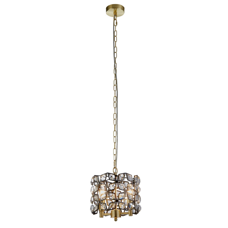 Searchlight  59811-2BSB Iris 2Lt Pendant - Black Metal, Crystal & Brass