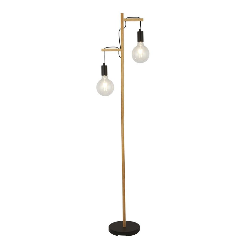 Searchlight  95041-2BR Woody  2Lt Floor Lamp  - Natural Wood & Black Metal