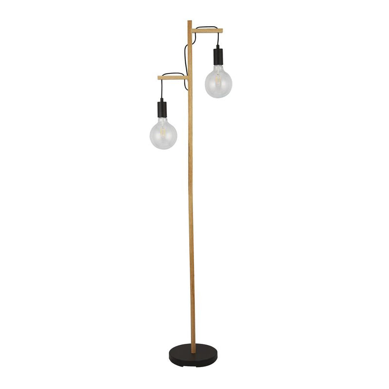 Searchlight  95041-2BR Woody  2Lt Floor Lamp  - Natural Wood & Black Metal