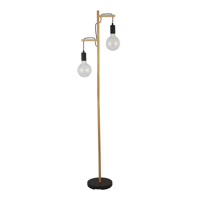 Searchlight  95041-2BR Woody  2Lt Floor Lamp  - Natural Wood & Black Metal