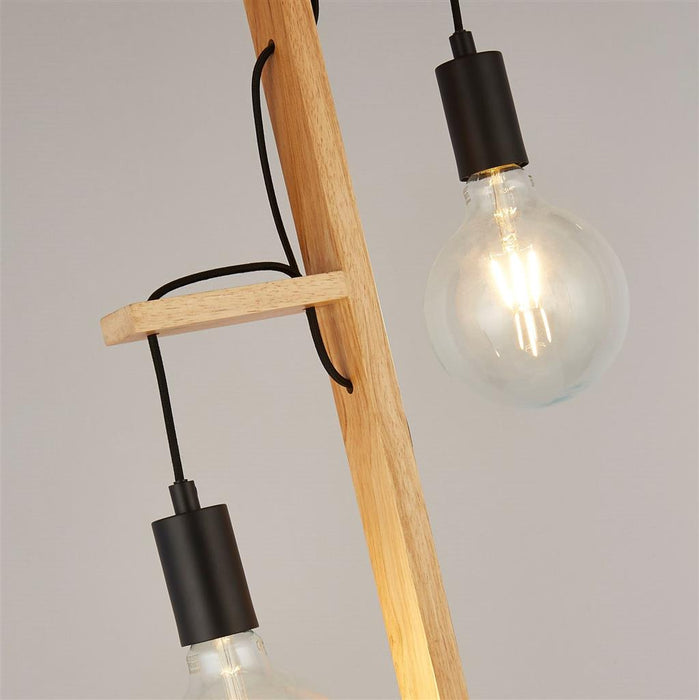 Searchlight  95041-2BR Woody  2Lt Floor Lamp  - Natural Wood & Black Metal
