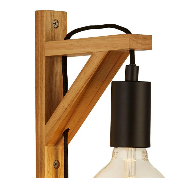 Searchlight  95042BR Woody  Plug In Wall Light  - Natural Wood & Black Metal