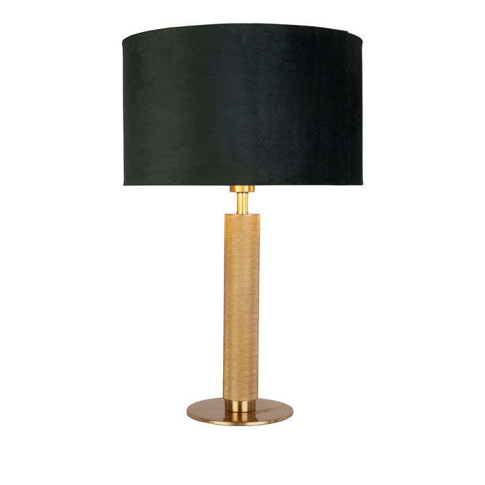 Searchlight  65721GR London Table Lamp - Knurled Brass & Green Velvet Shade