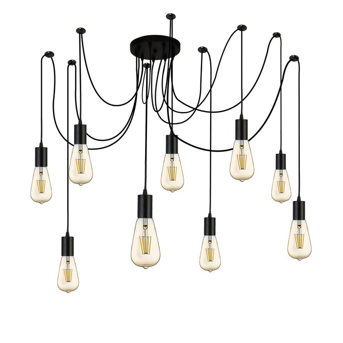 Searchlight  9669-9BK Squiggle 9Lt Pendant - Black Metal & Cables