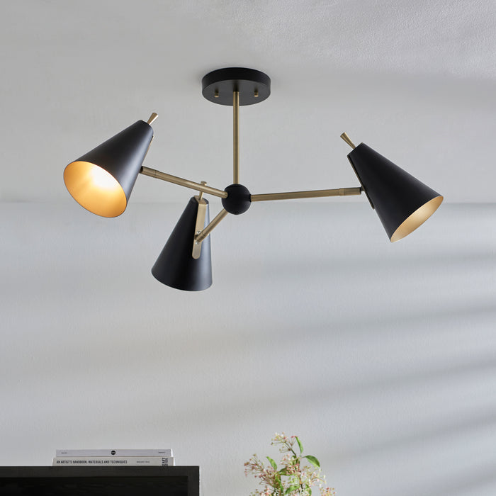 Endon 96746 Everett 3Lt Semi Flush - Black