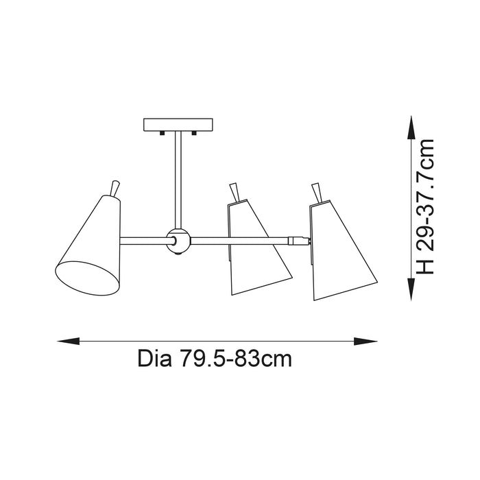 Endon 96746 Everett 3Lt Semi Flush - Black