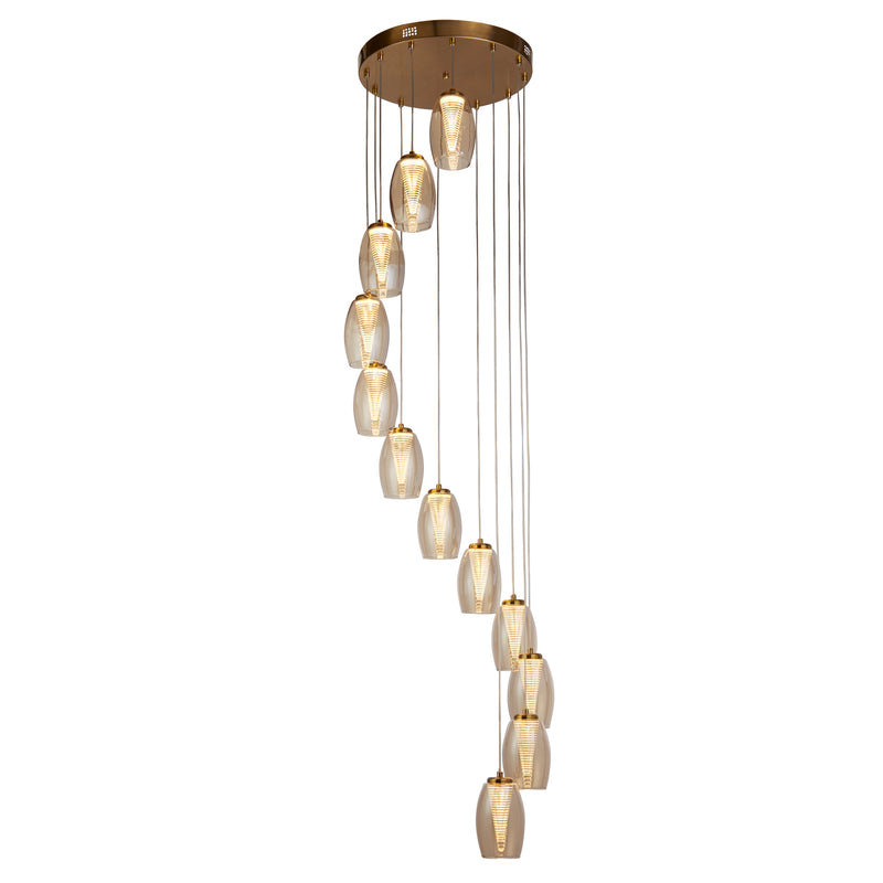 Searchlight  97291-12CP Cyclone 12Lt Pendant - Bronze Metal & Champagne Glass