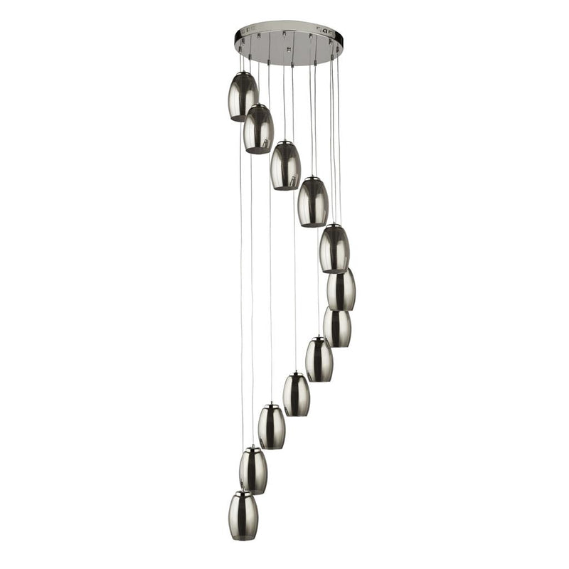 Searchlight  97291-12SM Cyclone 12Lt Multi-Drop Pendant- Chrome Metal & Smoked Glass