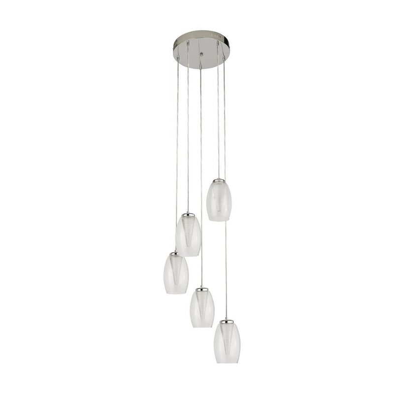 Searchlight  97291-5CL Cyclone 5Lt Multi-Drop Pendant - Chrome Metal & Glass