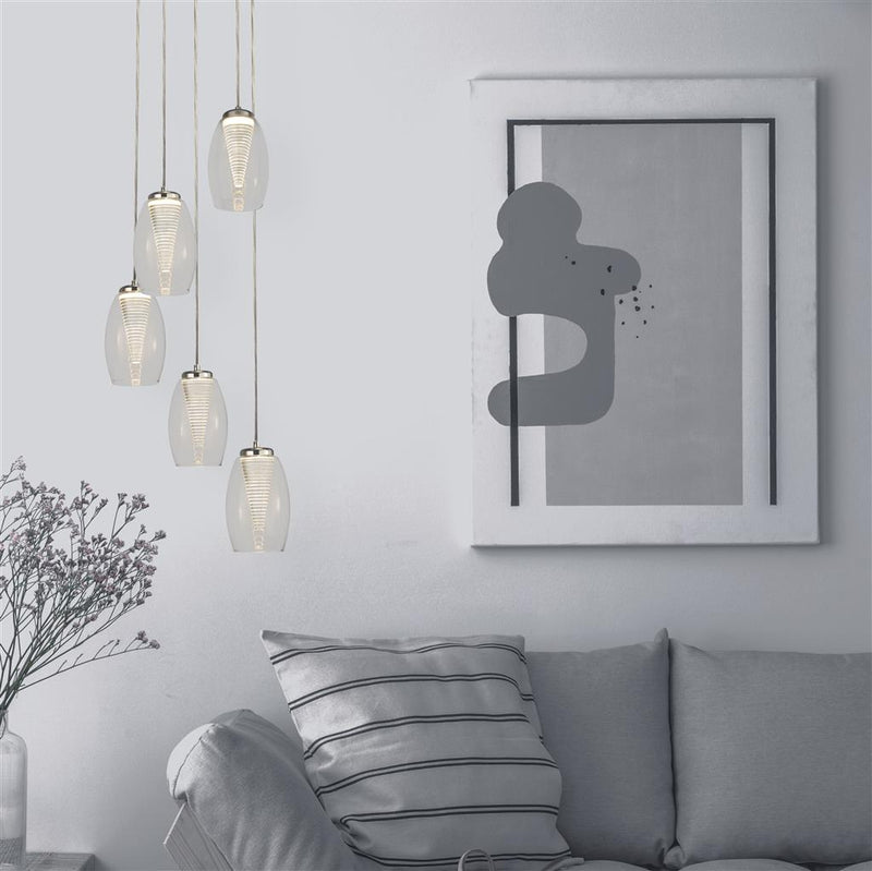 Searchlight  97291-5CL Cyclone 5Lt Multi-Drop Pendant - Chrome Metal & Glass