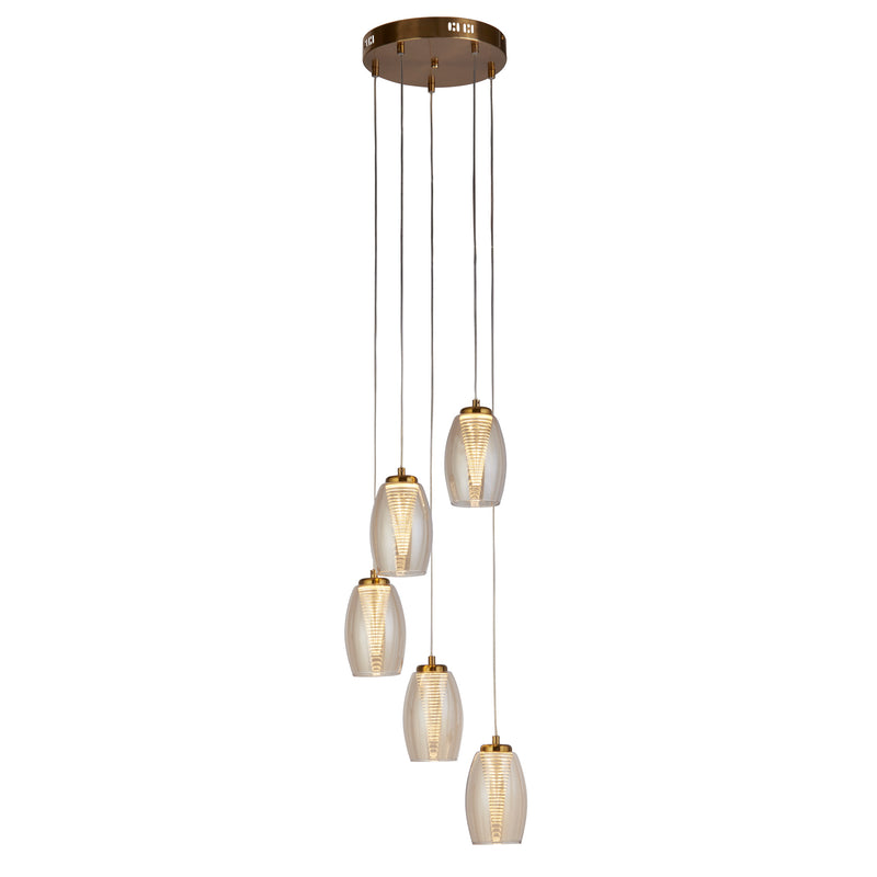 Searchlight  97291-5CP Cyclone 5Lt Pendant - Bronze Metal & Champagne Glass