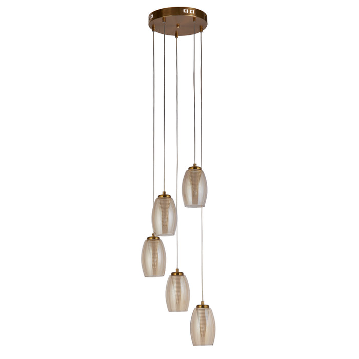 Searchlight  97291-5CP Cyclone 5Lt Pendant - Bronze Metal & Champagne Glass
