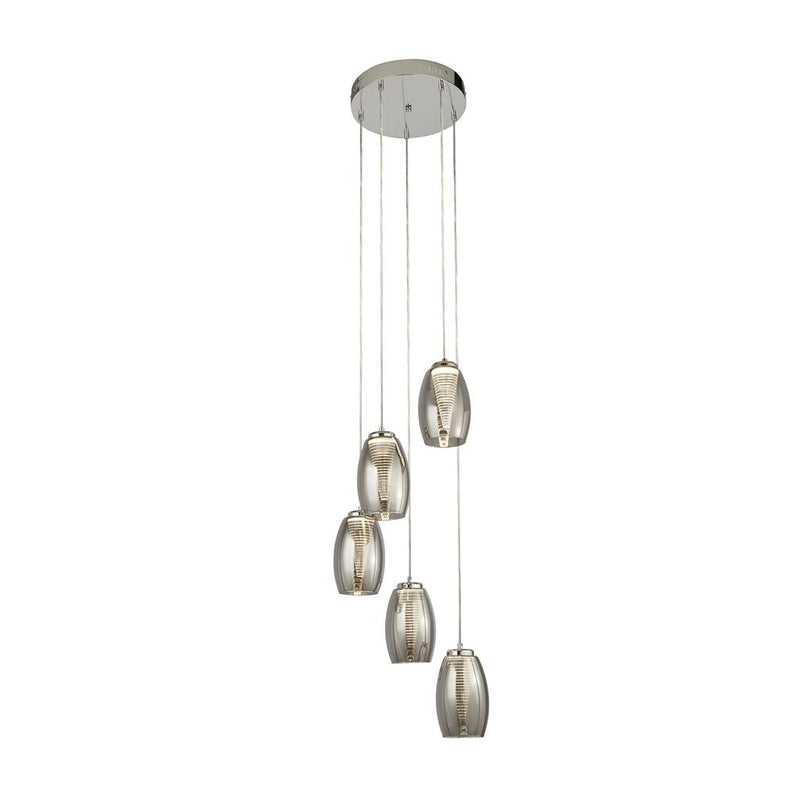 Searchlight  97291-5SM Cyclone 5Lt Multi-Drop Pendant - Chrome Metal & Smoked Glass