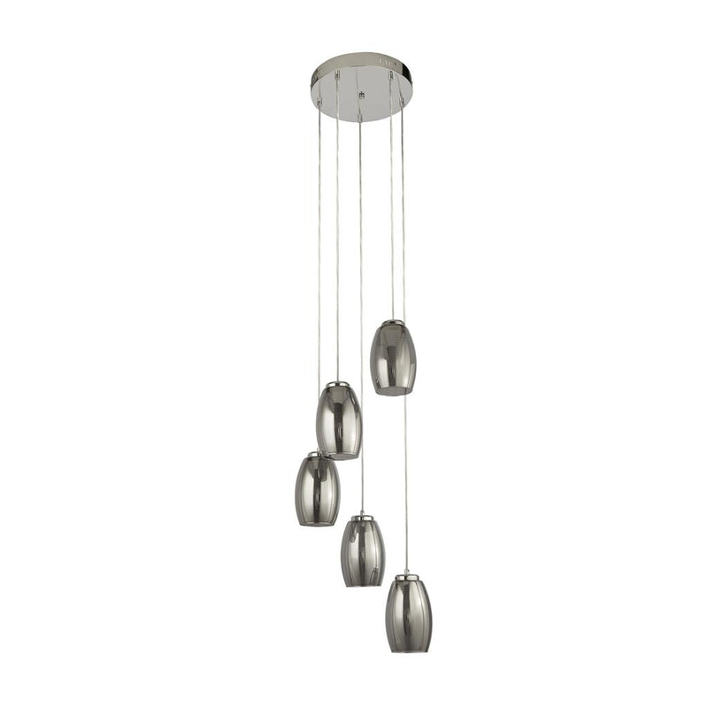 Searchlight  97291-5SM Cyclone 5Lt Multi-Drop Pendant - Chrome Metal & Smoked Glass