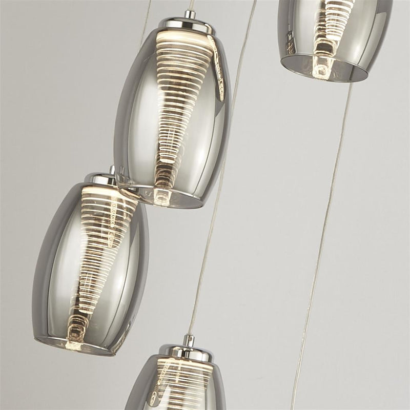 Searchlight  97291-5SM Cyclone 5Lt Multi-Drop Pendant - Chrome Metal & Smoked Glass