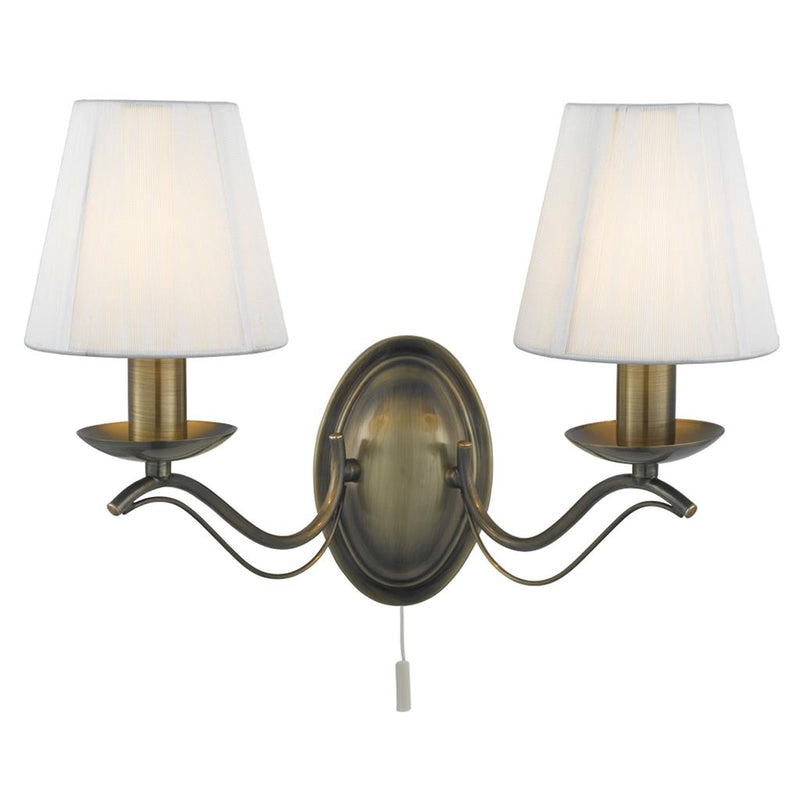 Searchlight  9822-2AB Andretti 2Lt Wall Light-Antique Brass & Ivory String Fabric