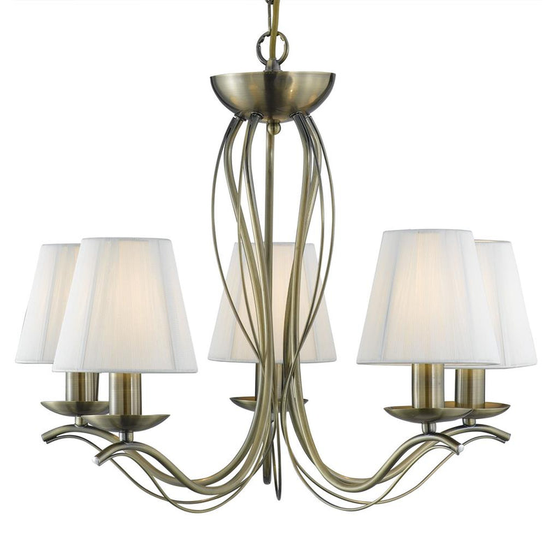 Searchlight  9825-5AB Andretti 5Lt Pendant-Antique Brass & Ivory String Fabric
