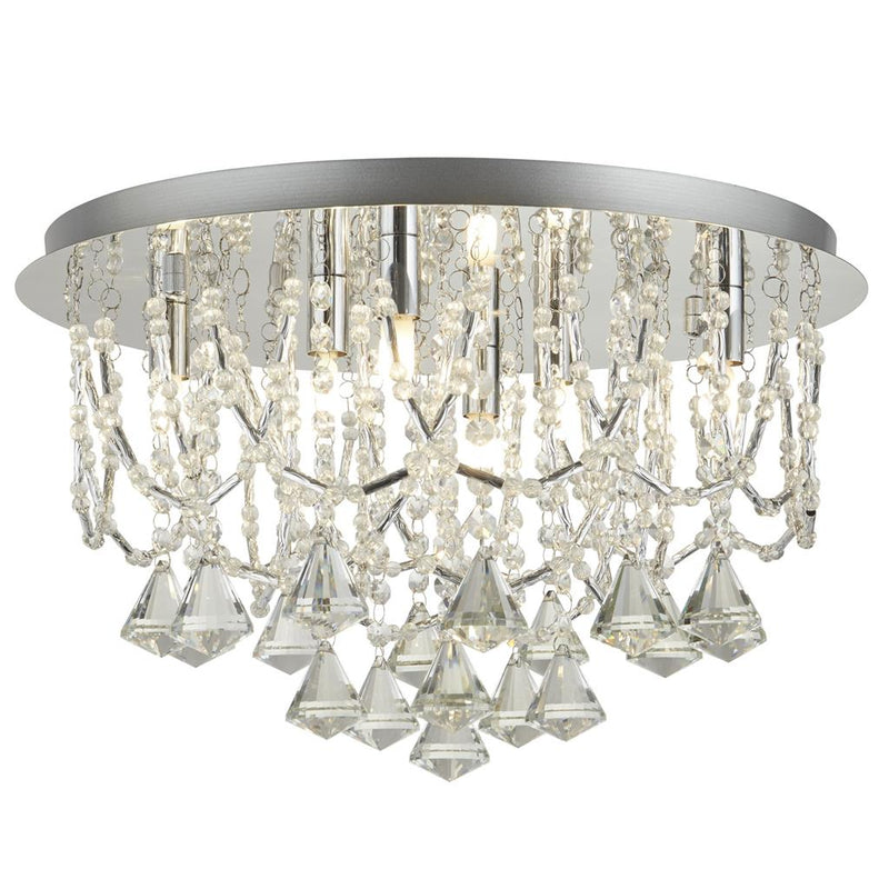 Searchlight  9986-6CC Mela 6Lt Flush -  Chrome & Clear Crystal Pyramid Drops